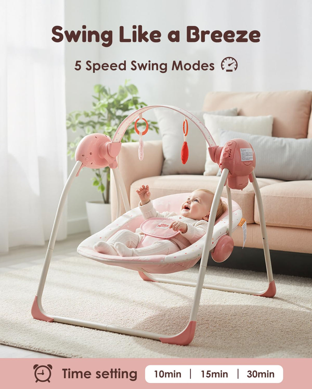 Tiny Marvels detachable toy bar provides engaging sensory play.