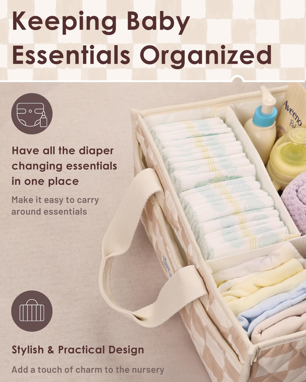 Changing-table organization with Tiny Marvels diaper caddy