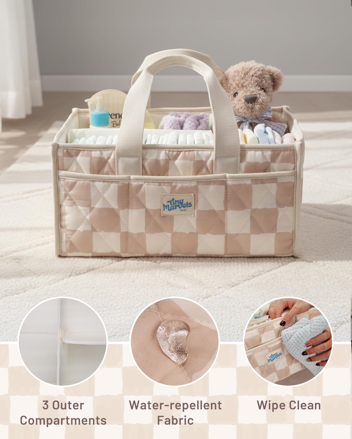 Gift-ready Tiny Marvels diaper caddy suitable for baby showers