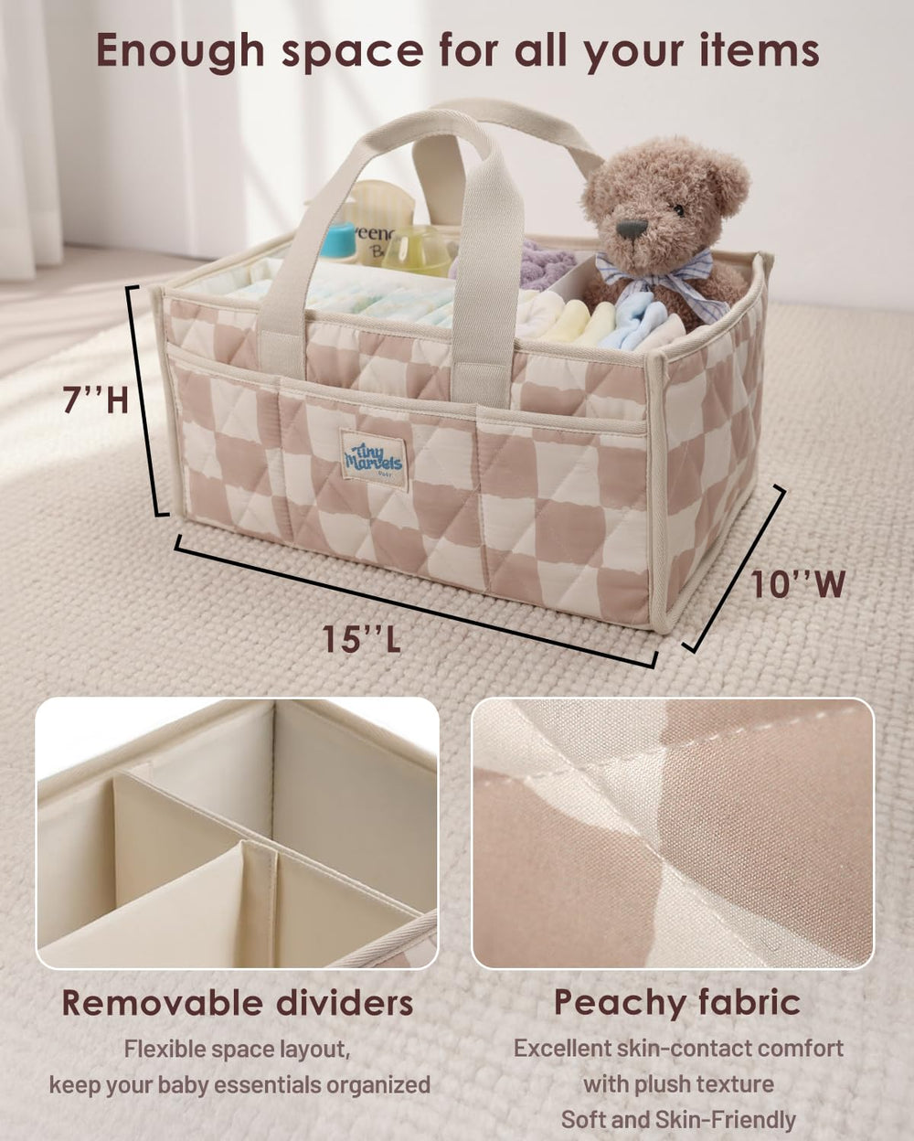 Travel-ready Tiny Marvels diaper caddy for on-the-go diaper changes
