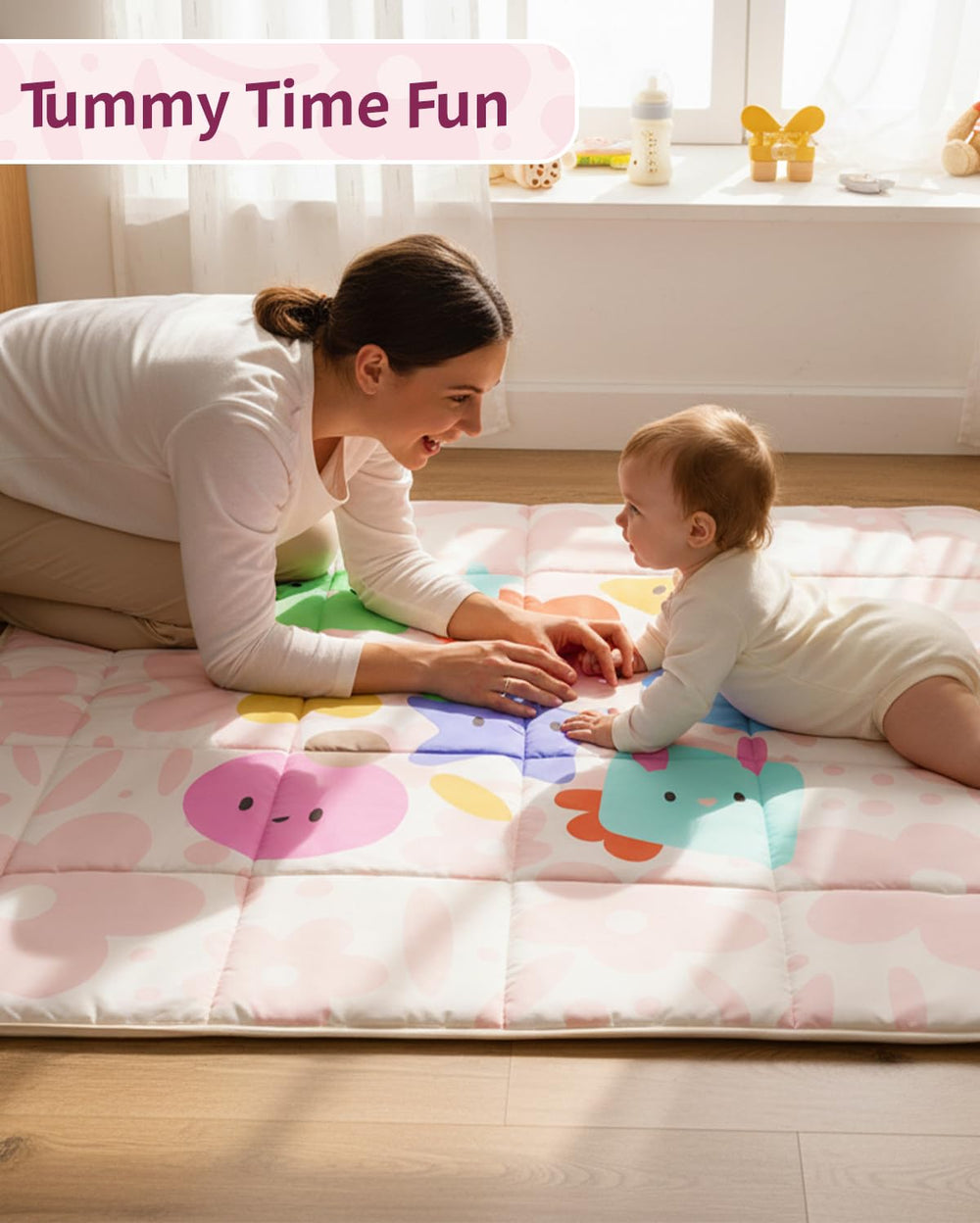 Tiny Marvels thick padding cushions gentle tumbles during playtime.