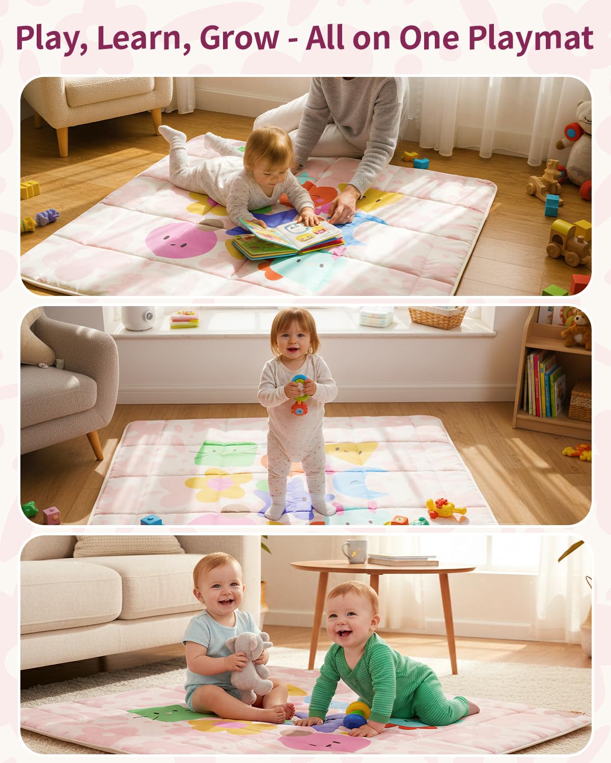 Tiny Marvels mat with anti-slip bottom supports safe floor play.
