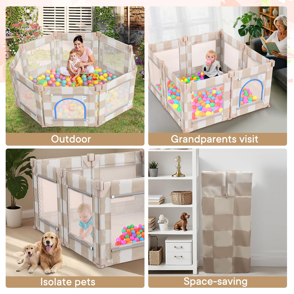 Eight-panel modular Tiny Marvels playpen forming a square or octagon.
