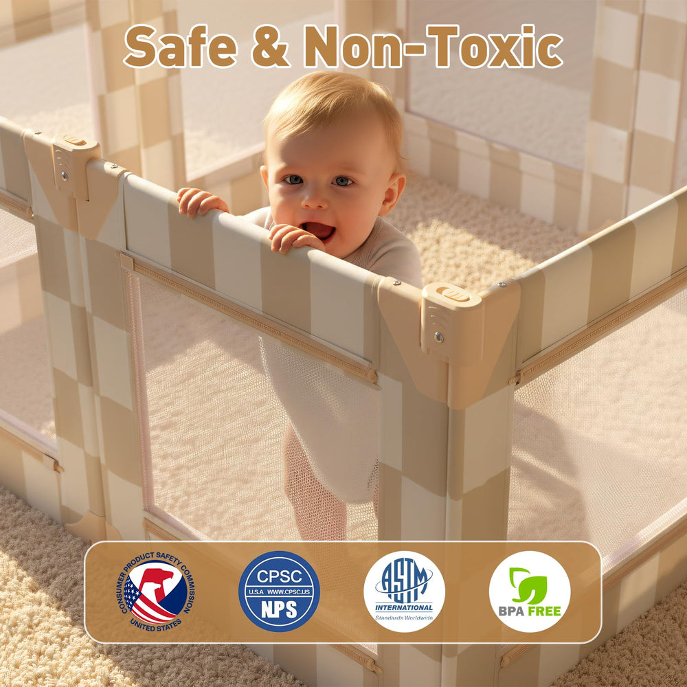 Tiny Marvels playpen ready for outdoor use on a dry, flat surface.