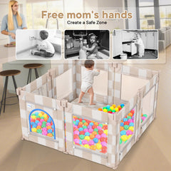 Close-up of waterproof Oxford fabric on Tiny Marvels playpen for quick cleaning.