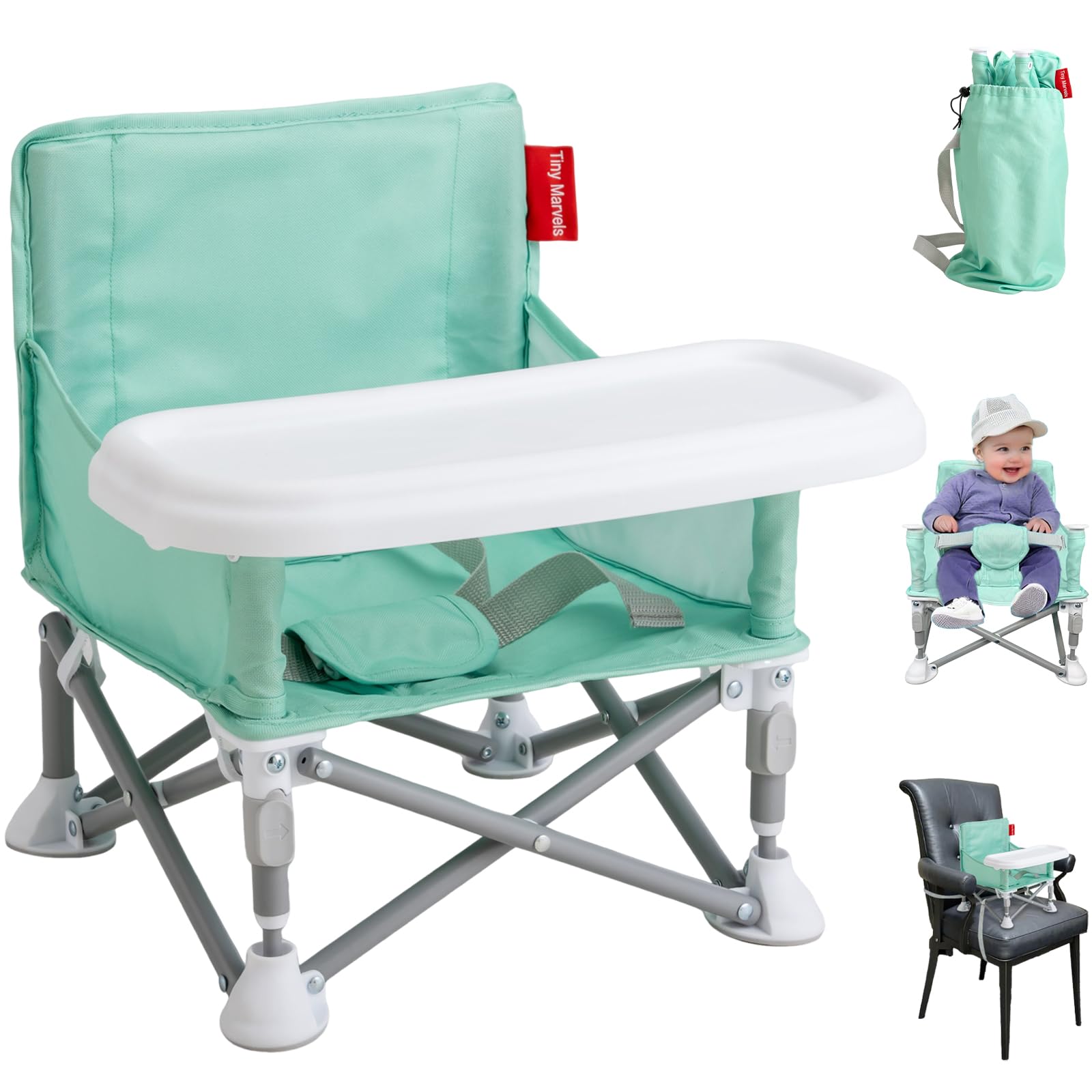 Tiny Marvels portable 3-in-1 chair folded for travel and compact storage.
