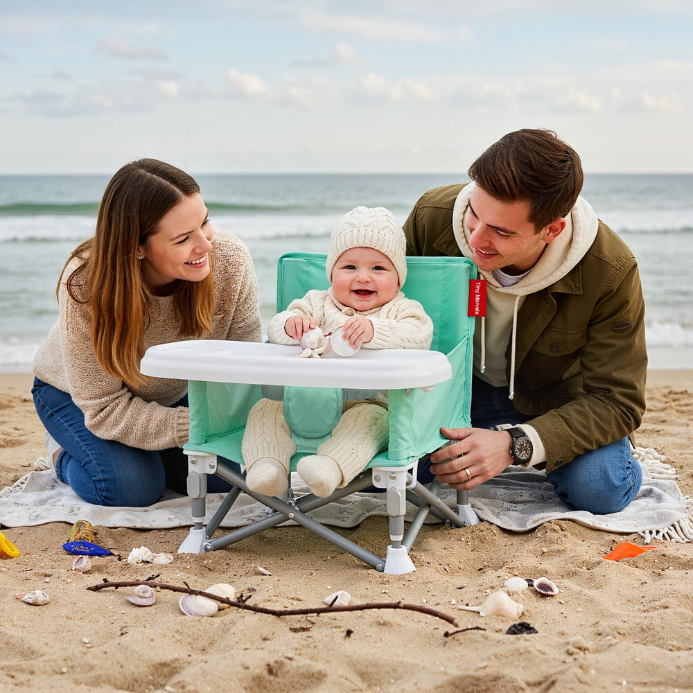 Tiny Marvels portable 3-in-1 chair with tray for convenient on-the-go meals.