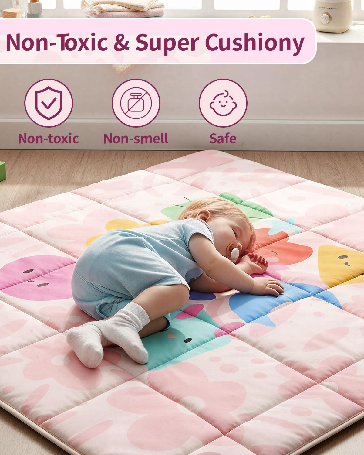 Tiny Marvels foldable mat rolled and clipped for travel use.