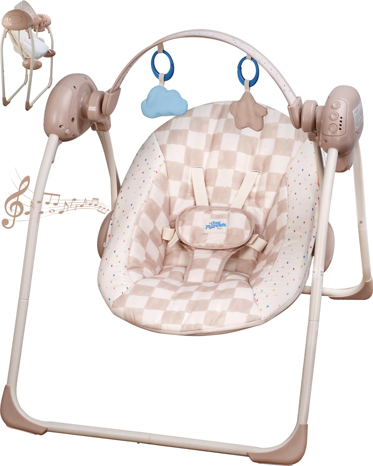 Tiny Marvels portable swing setup for gentle settling and easy positioning
