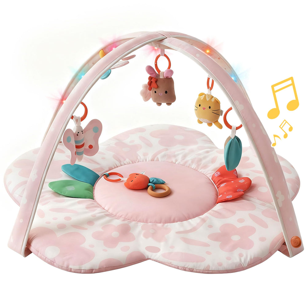 Tiny Marvels play arch with light-up features supports early visual tracking during play.