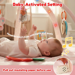 Tiny Marvels tummy time mat provides a soft space for gentle motor practice.