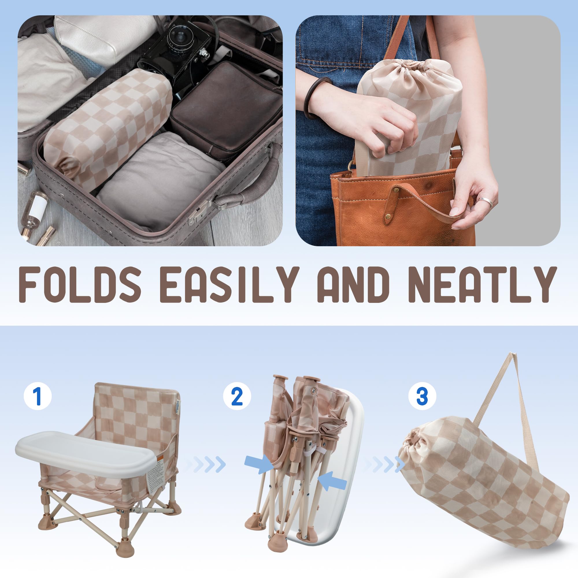 Tiny Marvels travel-friendly seat comes with a carry bag for on-the-go