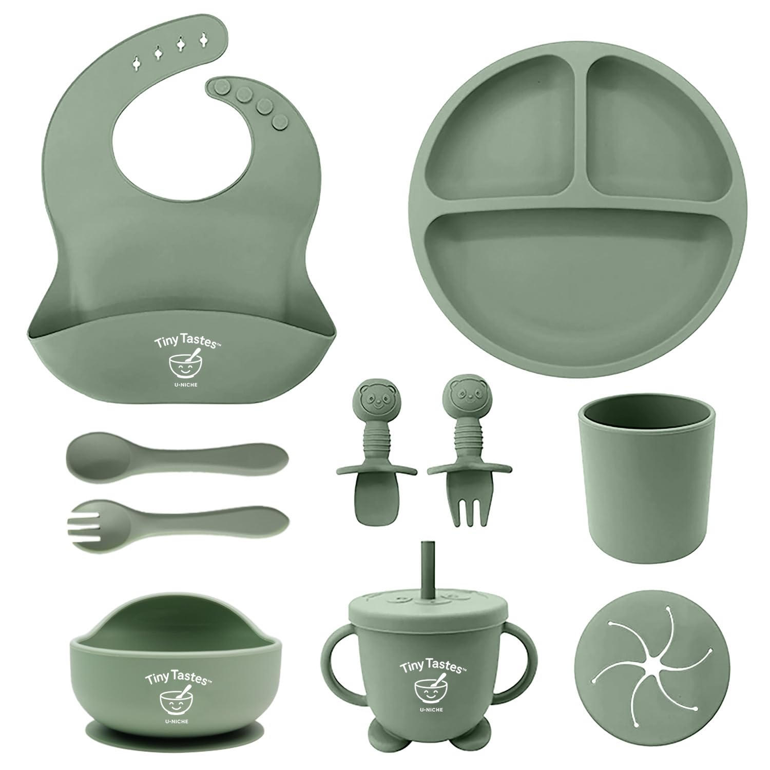 Tiny Tastes suction plate in use to reduce spills during feeding