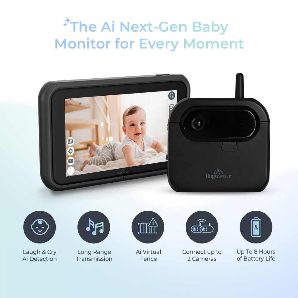 Tiny Traveler AI smart car monitor night vision mode for clear baby view at night.