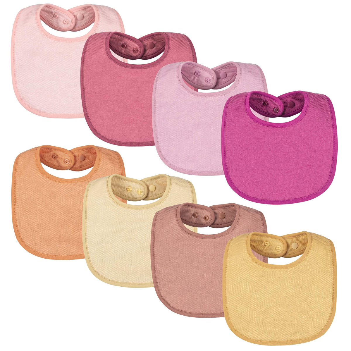 Tiny Twinkle 8-pack bibs deliver dry comfort for drool protection.