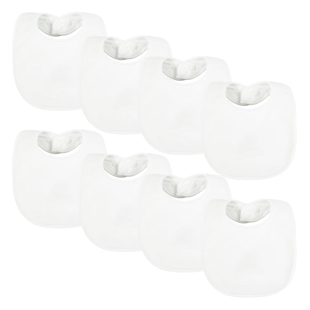 Tiny Twinkle 8-pack bibs with waterproof lining protect outfits during drool and teething.