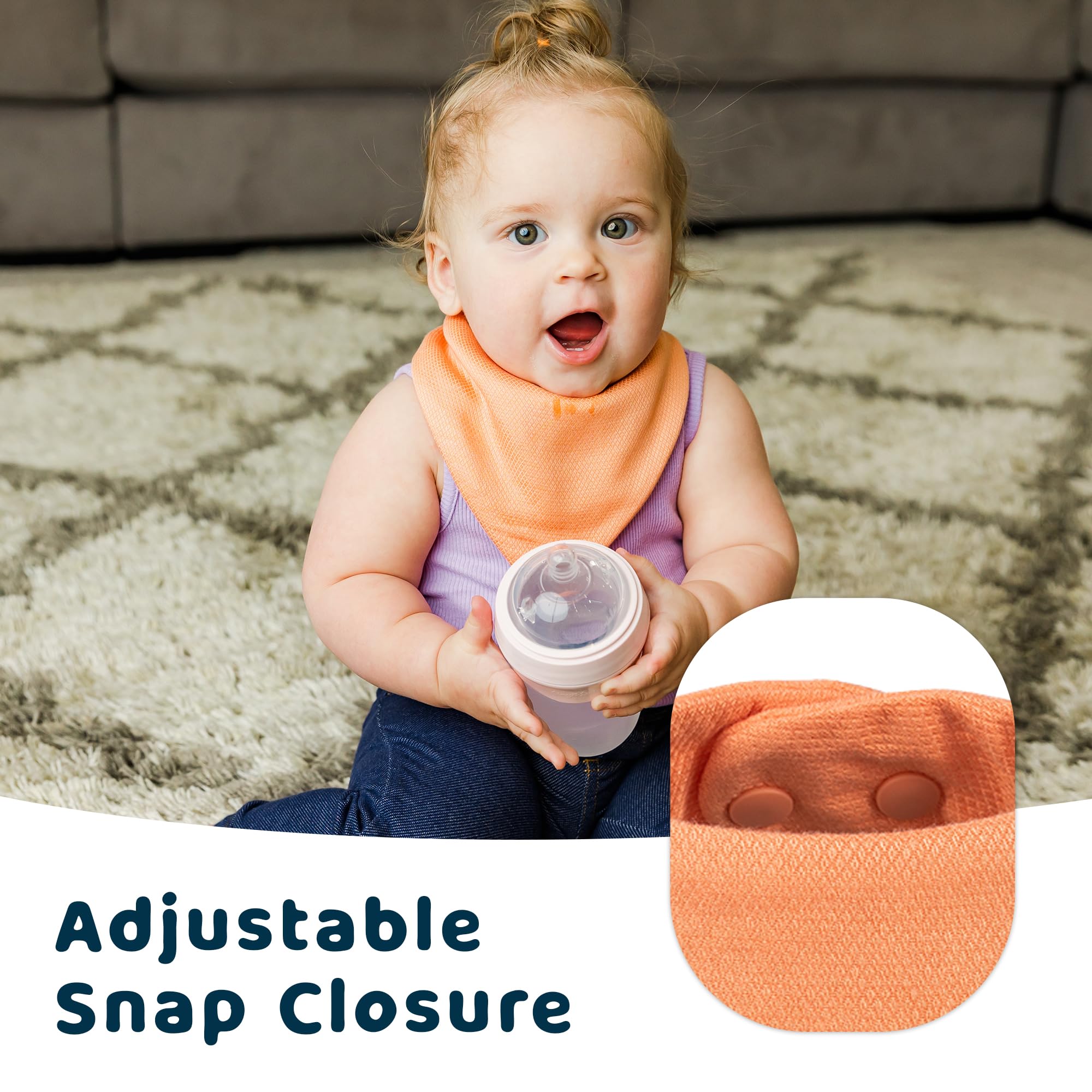 Tiny Twinkle Bandana Bibs demonstrating snap closure for quick dressing.