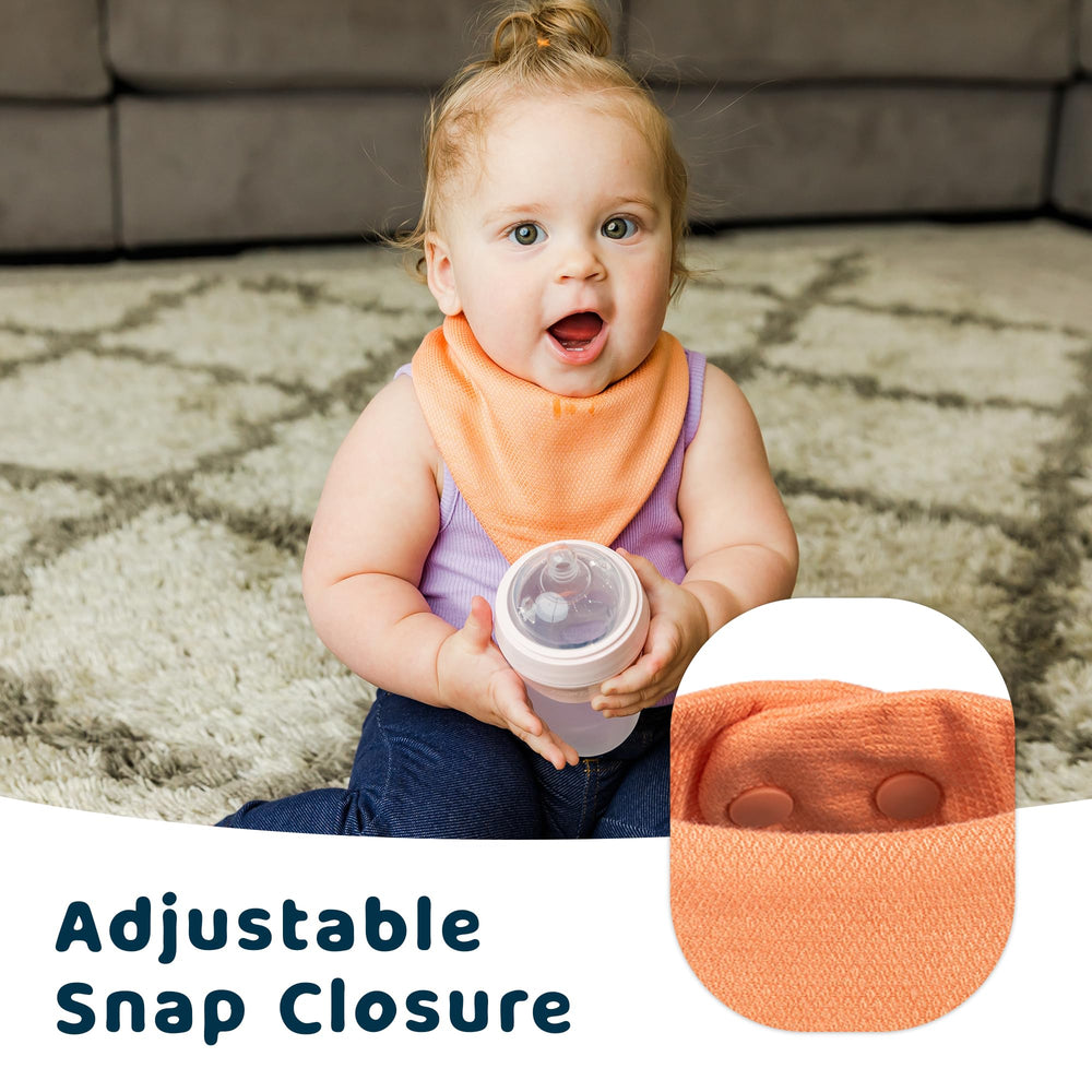 Tiny Twinkle Bandana Bibs demonstrating snap closure for quick dressing.