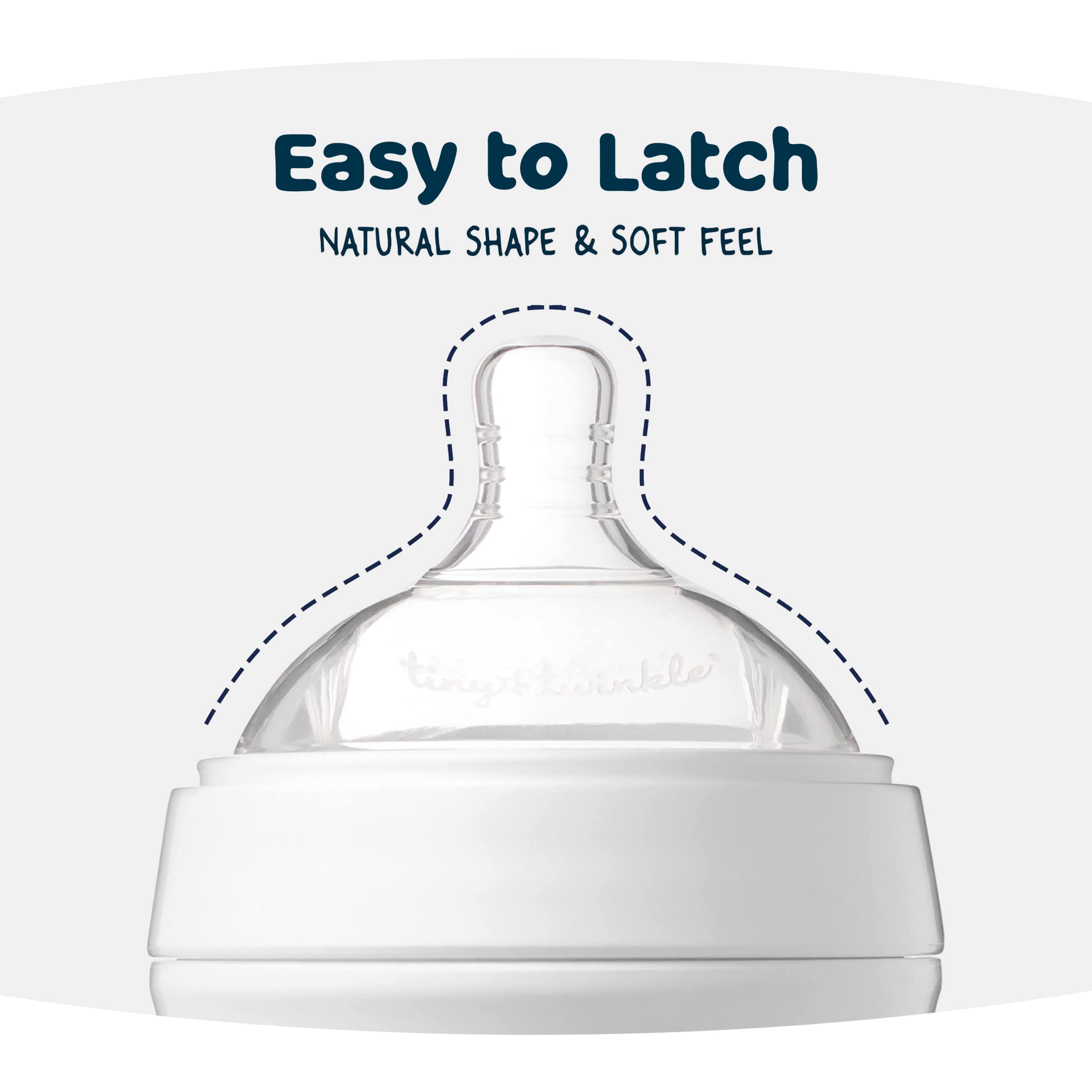 Tiny Twinkle soft nipple supports natural latch during feeds