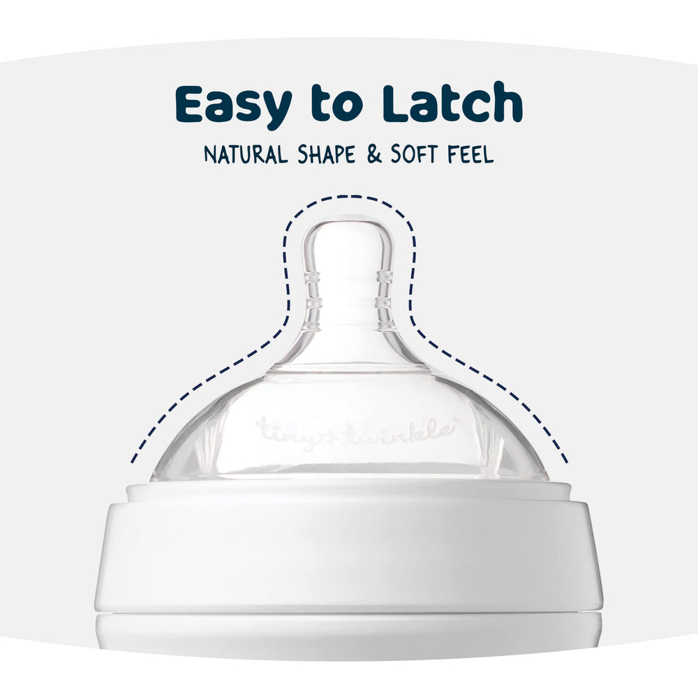 Tiny Twinkle soft nipple supports natural latch during feeds