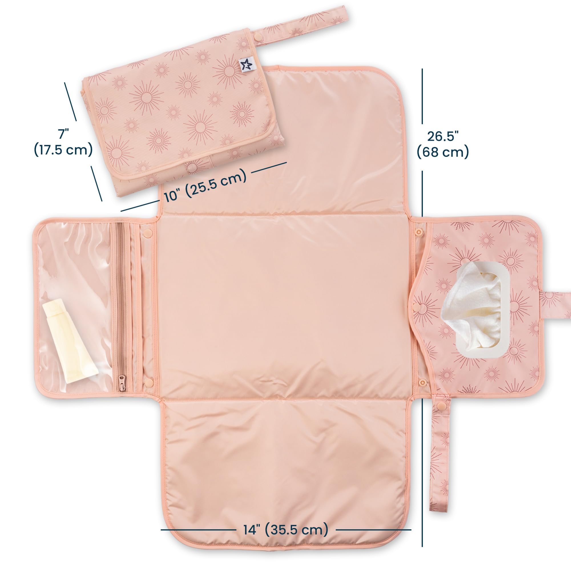 Tiny Twinkle changing pad with wipes pocket for fast one handed changes