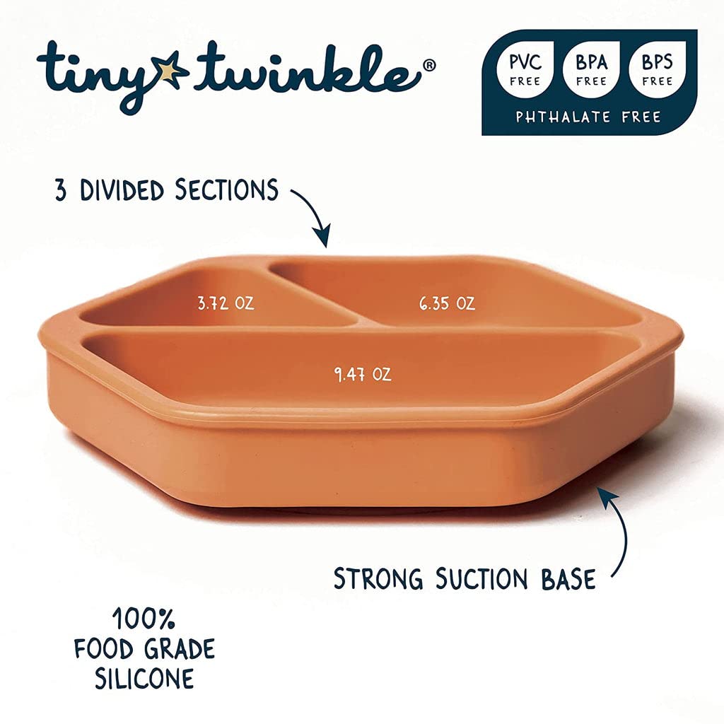 Tiny Twinkle divided sections keep foods organized for picky eaters at family meals.