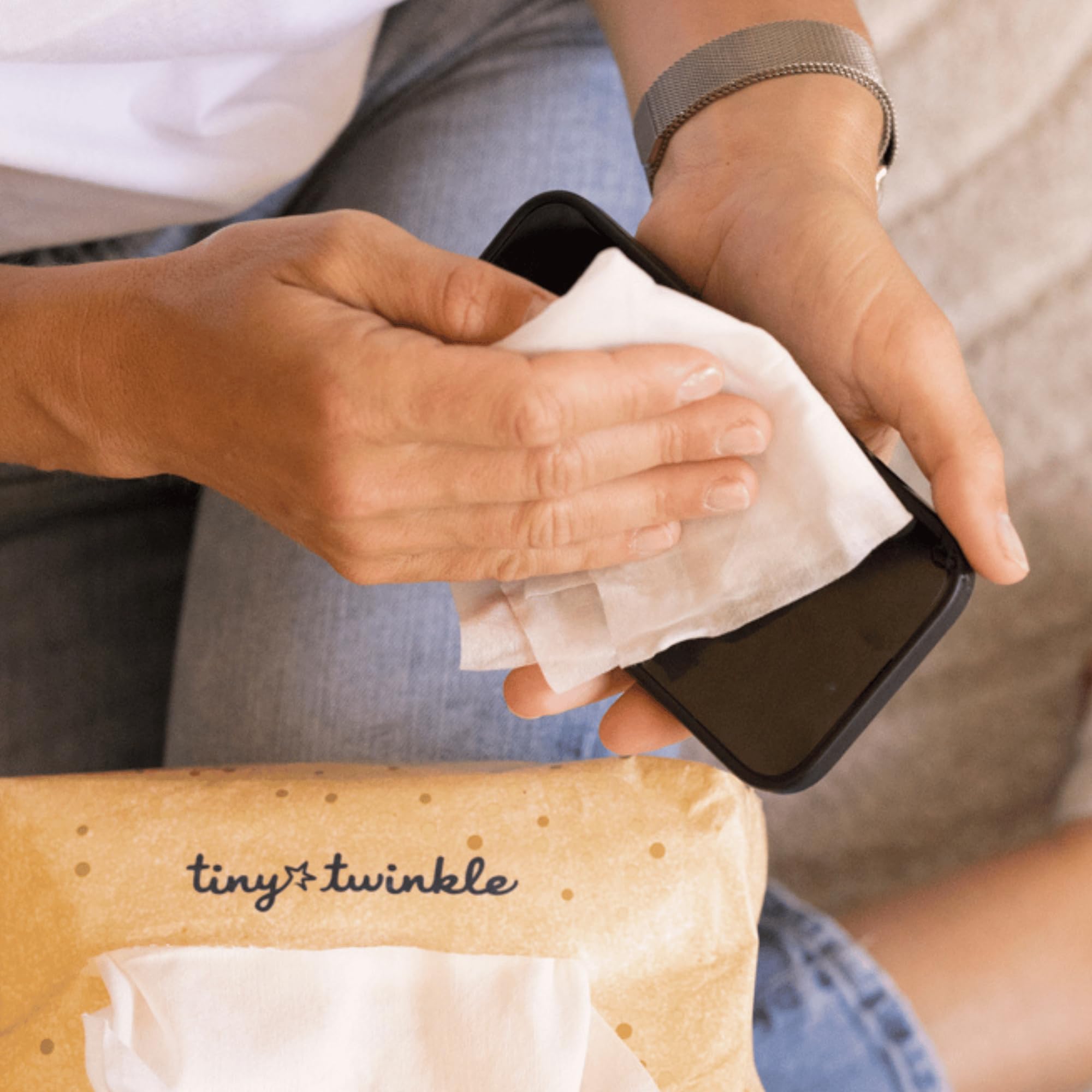 Tiny Twinkle travel-pack image demonstrating on-the-go cleanliness for families