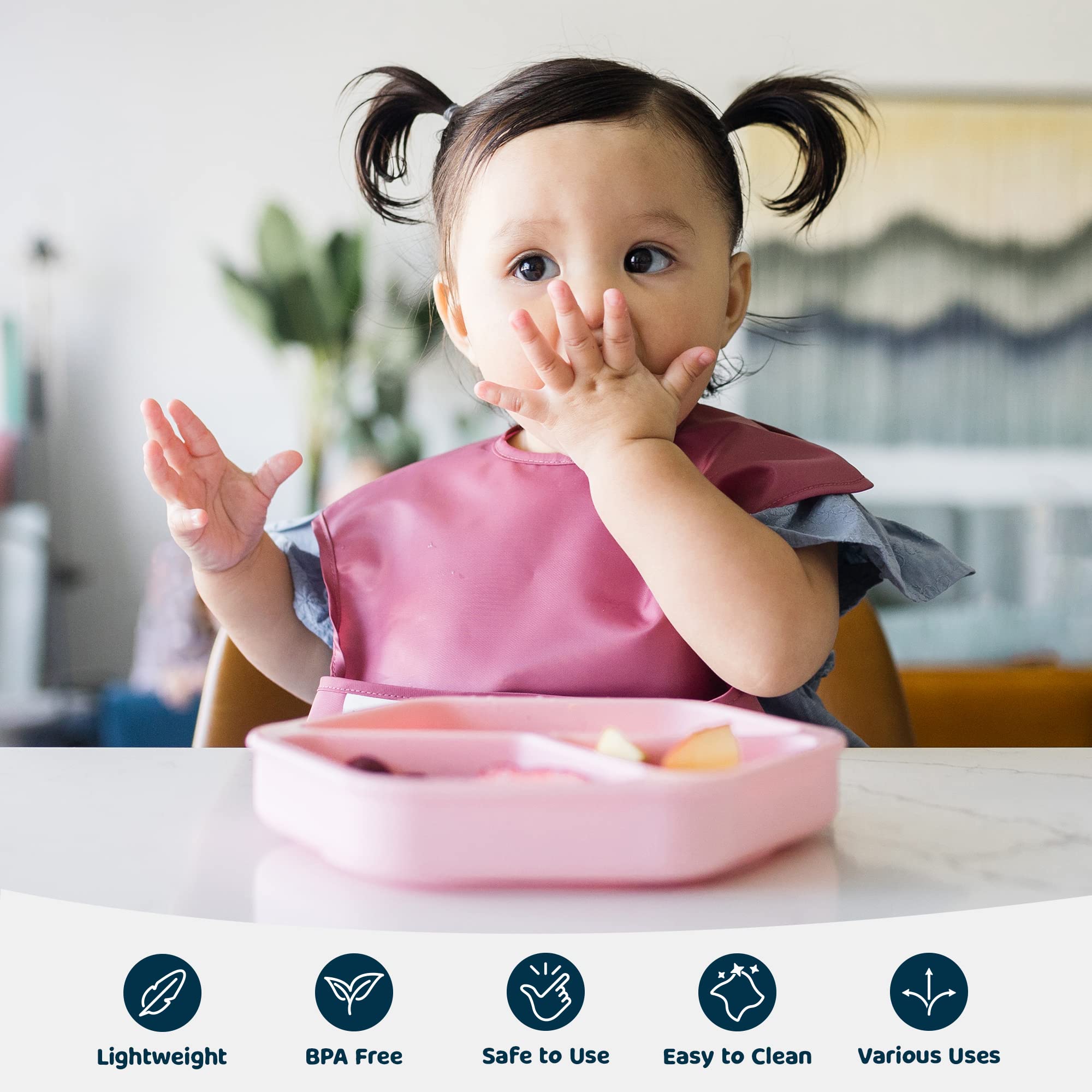 Tiny Twinkle easy-clean plate in rose cleans quickly after meals