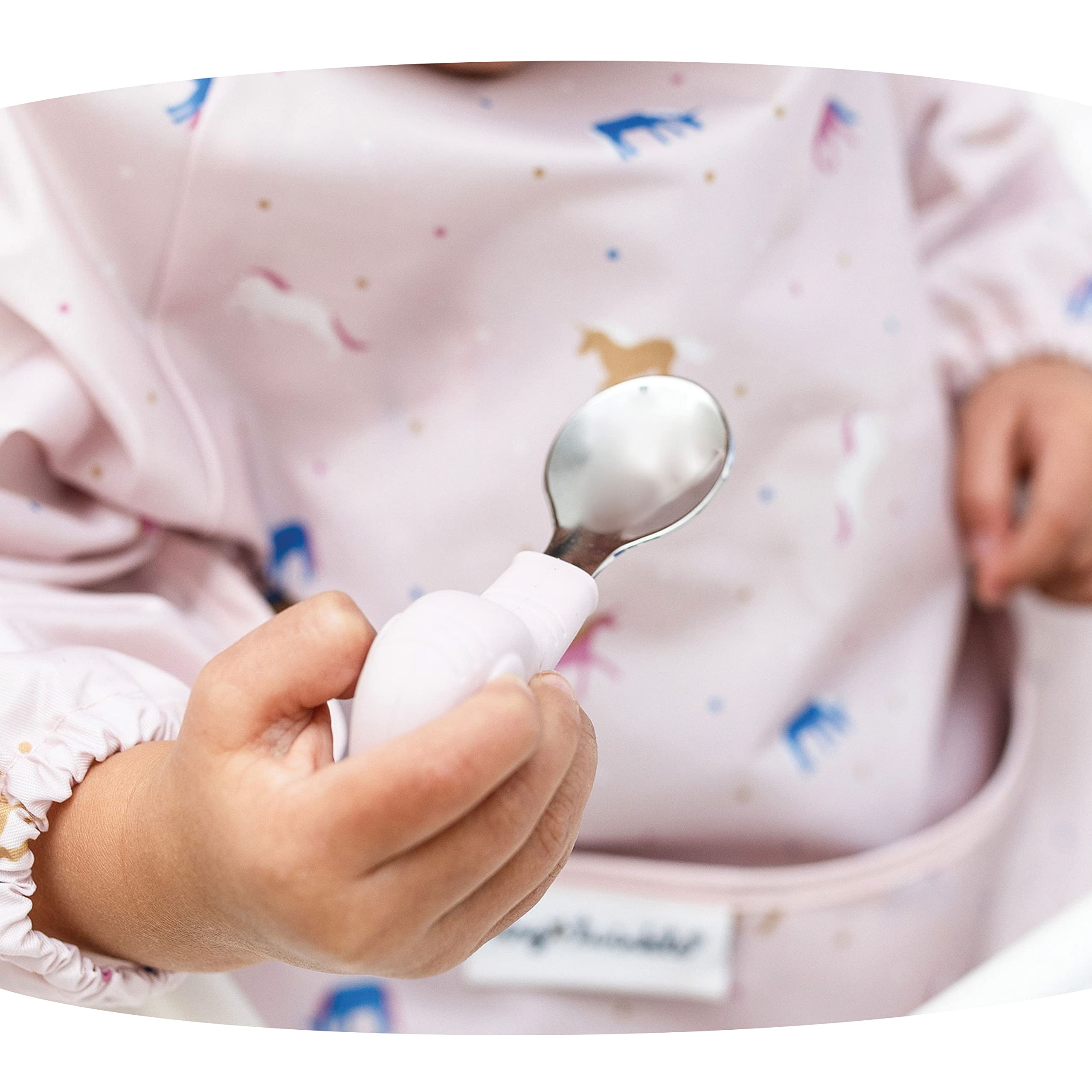 Tiny Twinkle Easy Grip Fork in pink elephant aids independent feeding