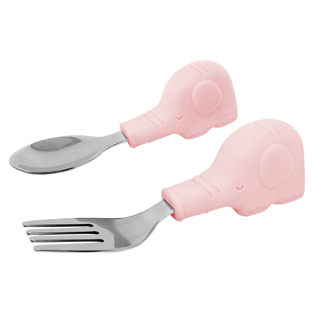 Tiny Twinkle Easy Grip Spoon with pink elephant design supports confident toddler eating