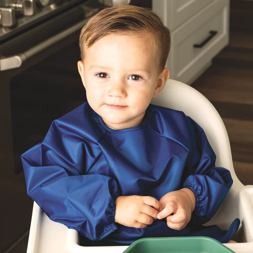 Elastic cuffs and full-body coverage ensure comfortable, mess-free mealtimes.