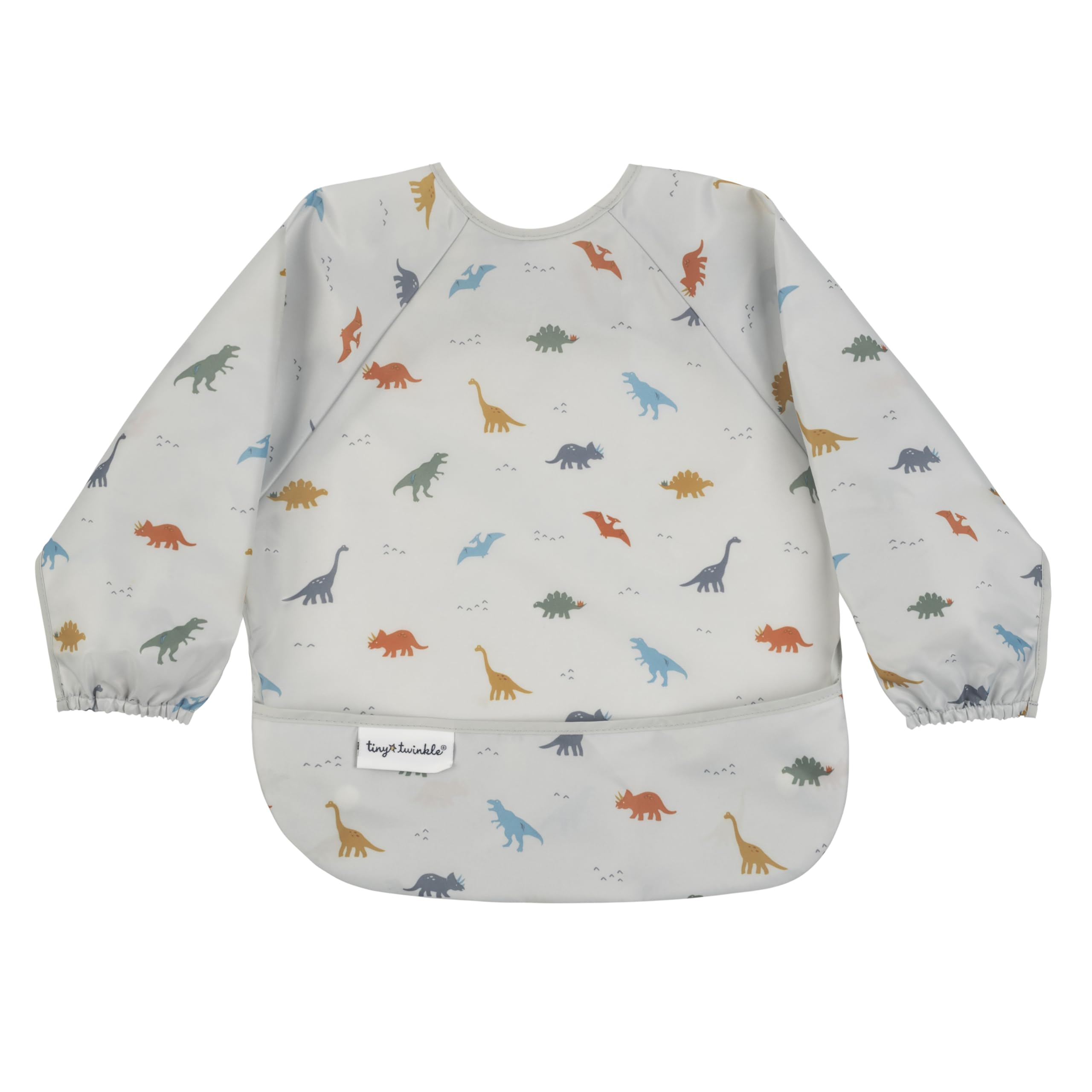 Tiny Twinkle long sleeve bib with dinosaur-design protects clothing during meals