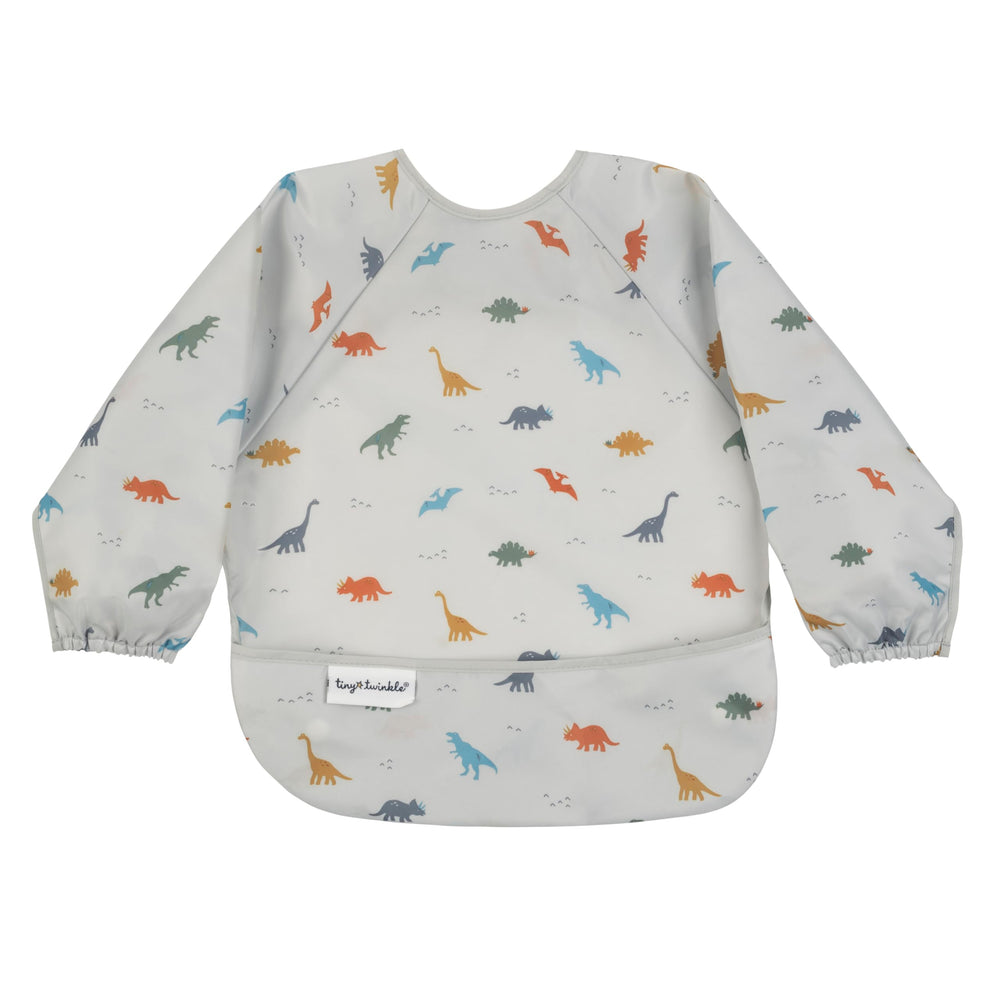 Tiny Twinkle long sleeve bib with dinosaur-design protects clothing during meals