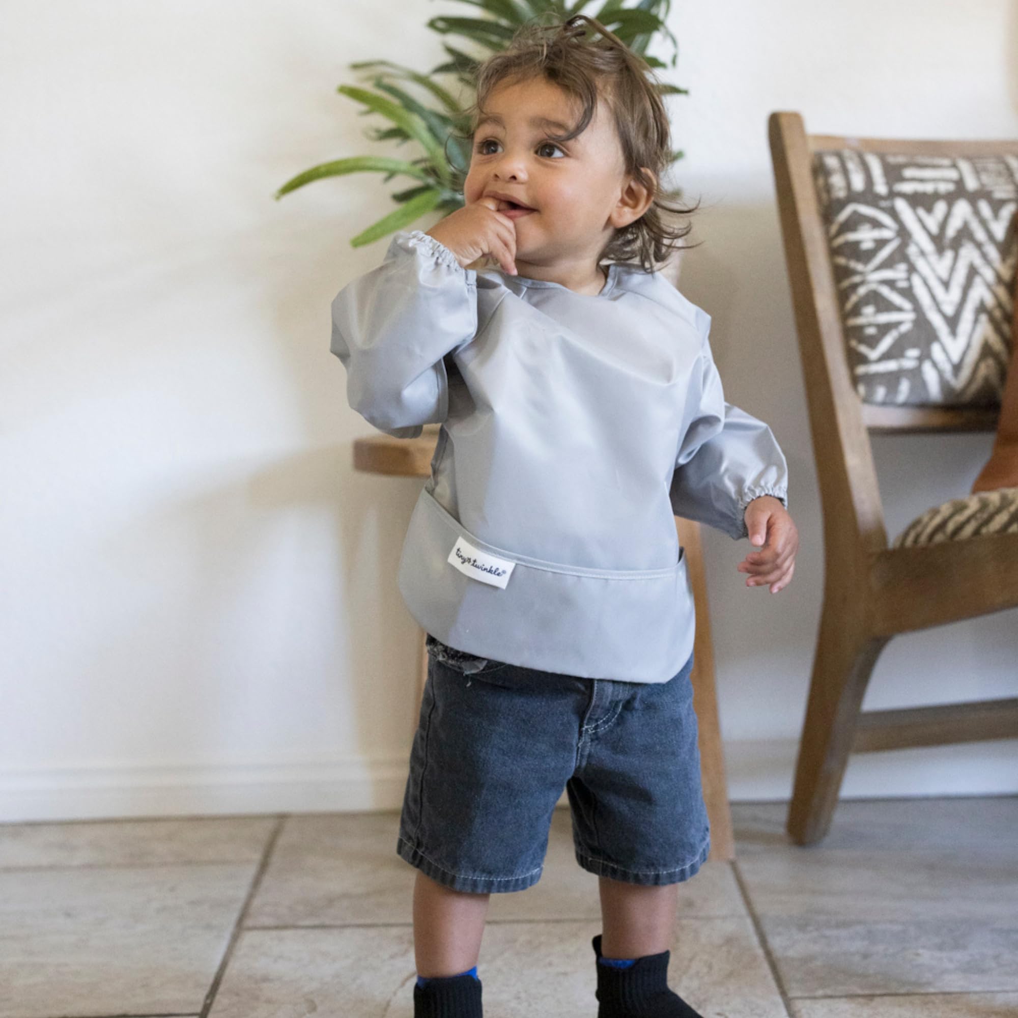 Tiny Twinkle long sleeve bib grey indigo two-pack packaging shown.