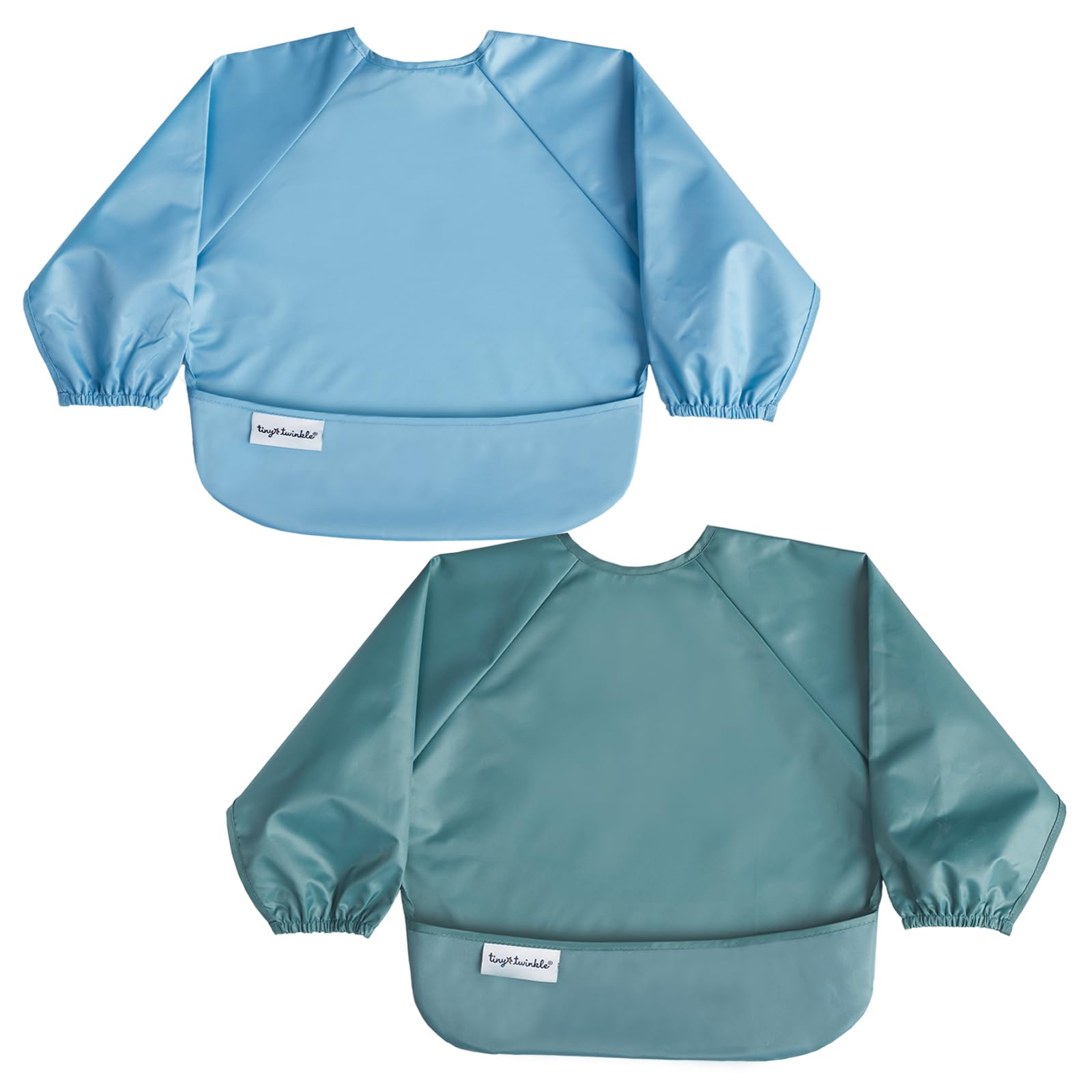 Tiny Twinkle long-sleeve bib with wipe-clean surface keeps messy meals quick and easy.