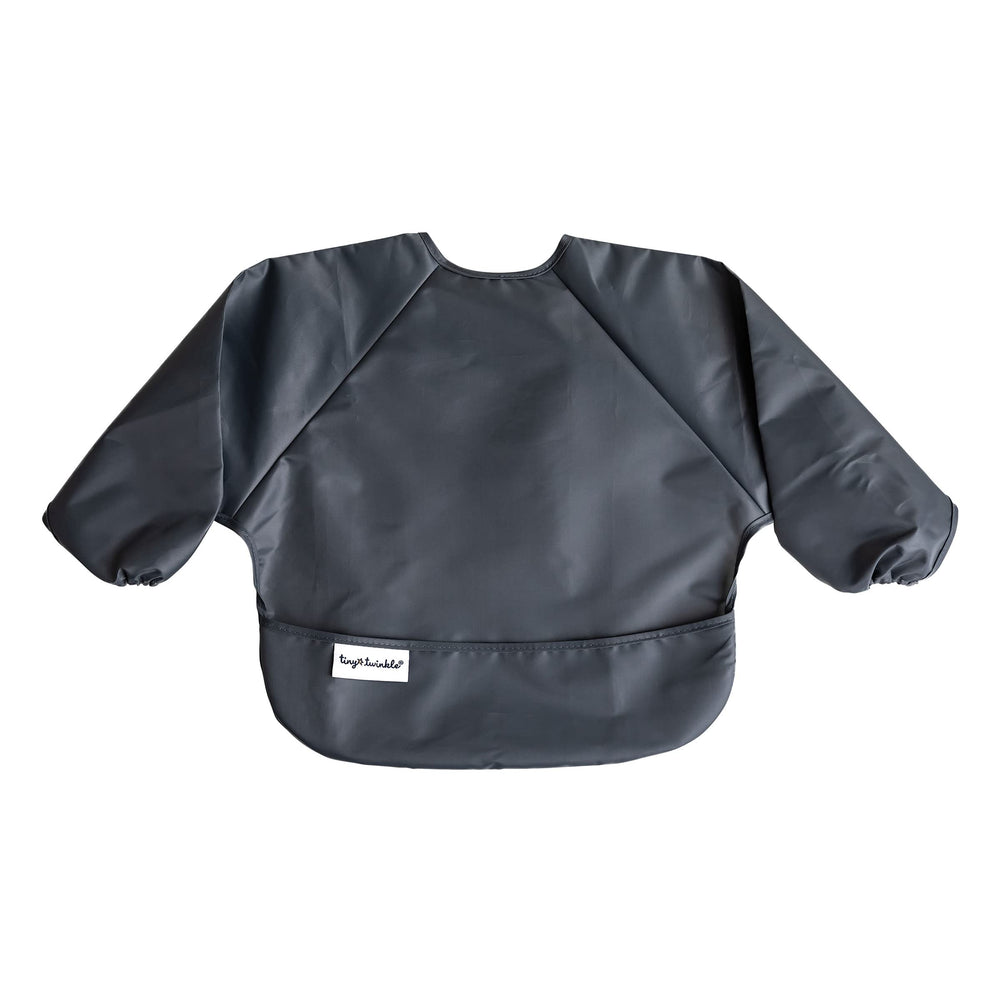 Machine washable Tiny Twinkle bibs in sage charcoal for easy cleanup.