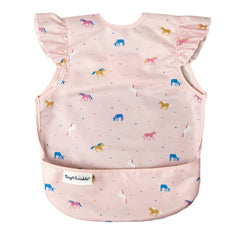 Tiny Twinkle mess-proof bib for girls, front view with unicorn confetti to keep outfits clean