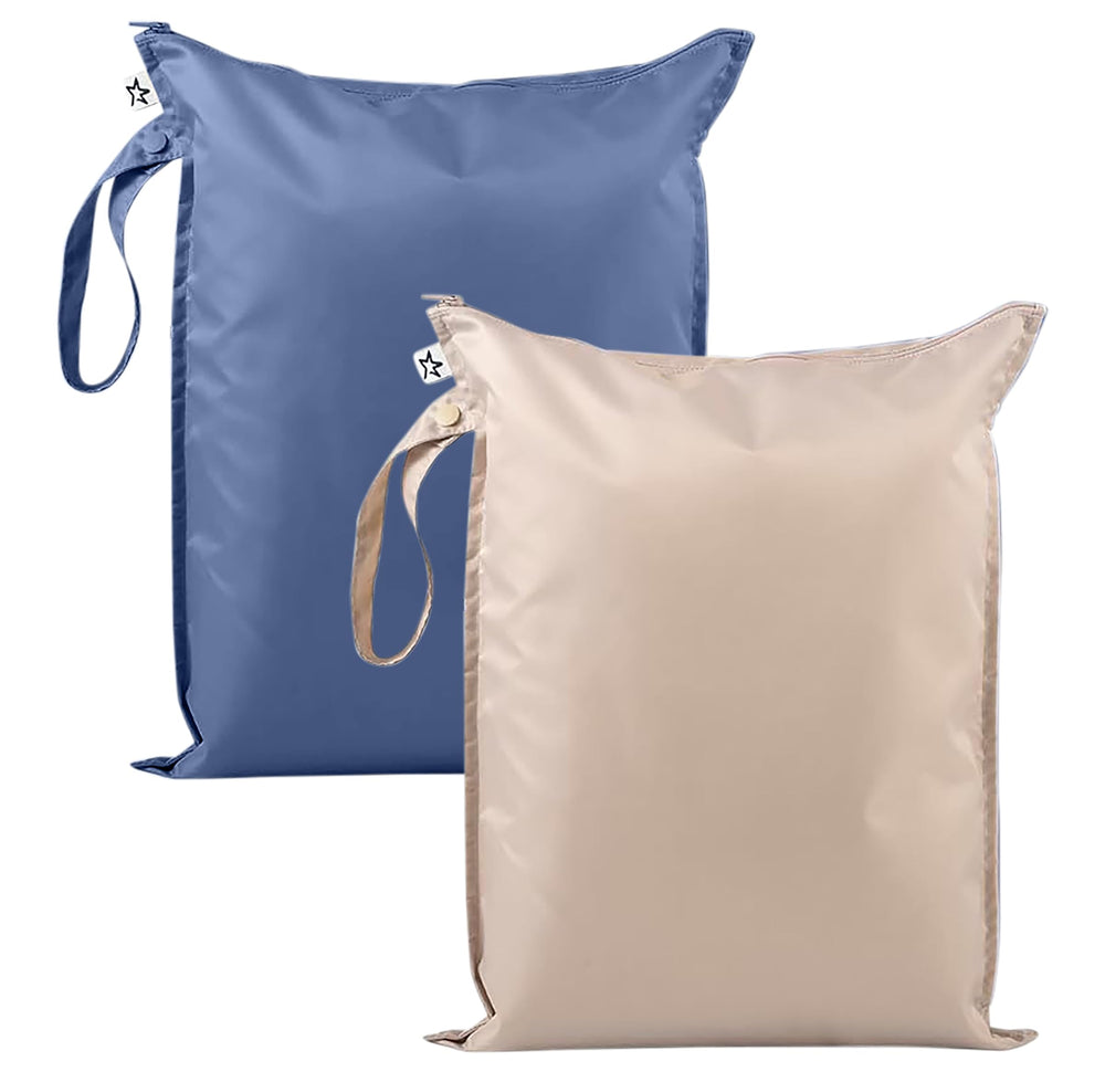 Tiny Twinkle Mess-Proof Wet Bag closed for travel with diaper bag in view