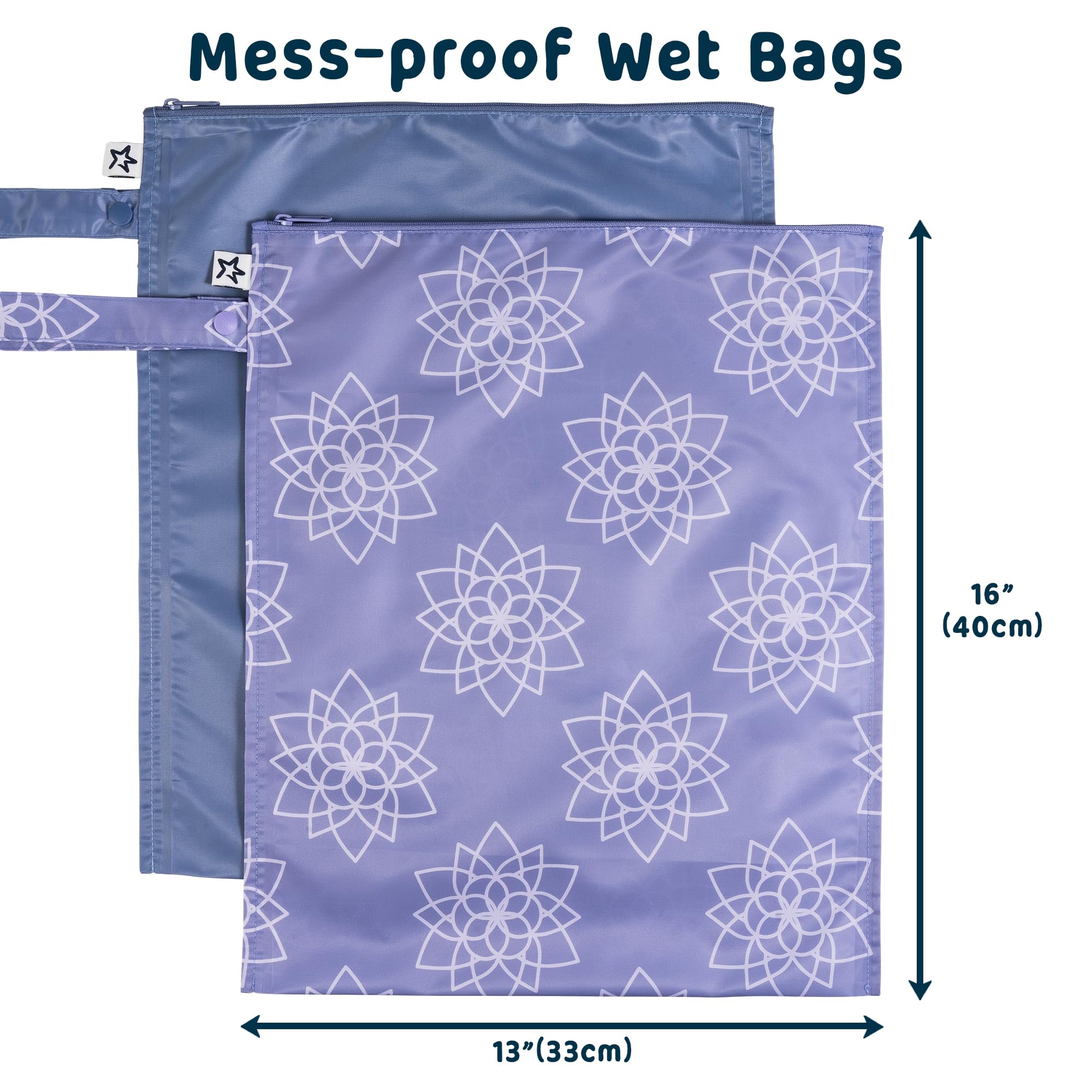 Tiny Twinkle Mess-Proof Wet Bag nestled in a diaper bag with clothes