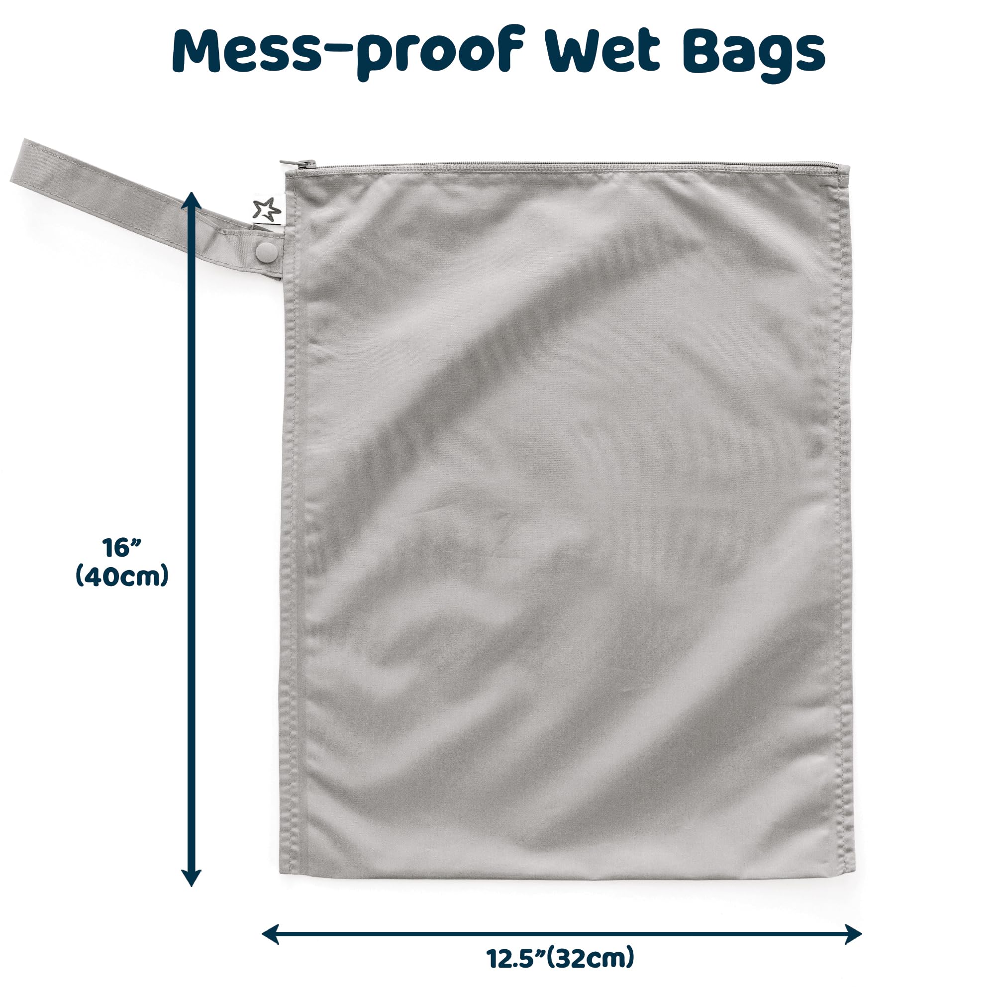 Tiny Twinkle Mess Proof Wet Bag indigo, open, ready to hold swimsuits and baby clothes.