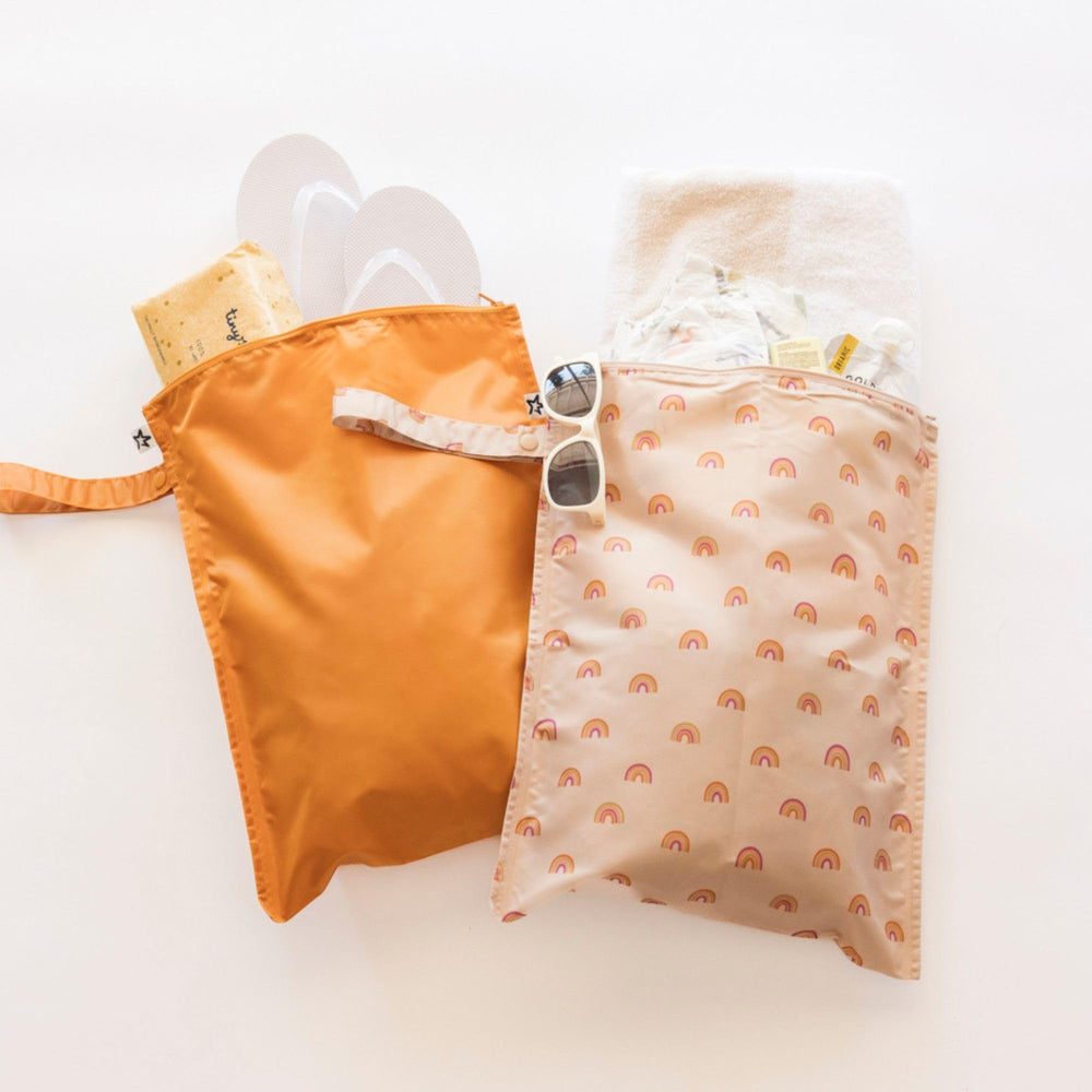 Tiny Twinkle Mess-Proof Wet Bag open-fold demonstrates easy access and compact packing after use.