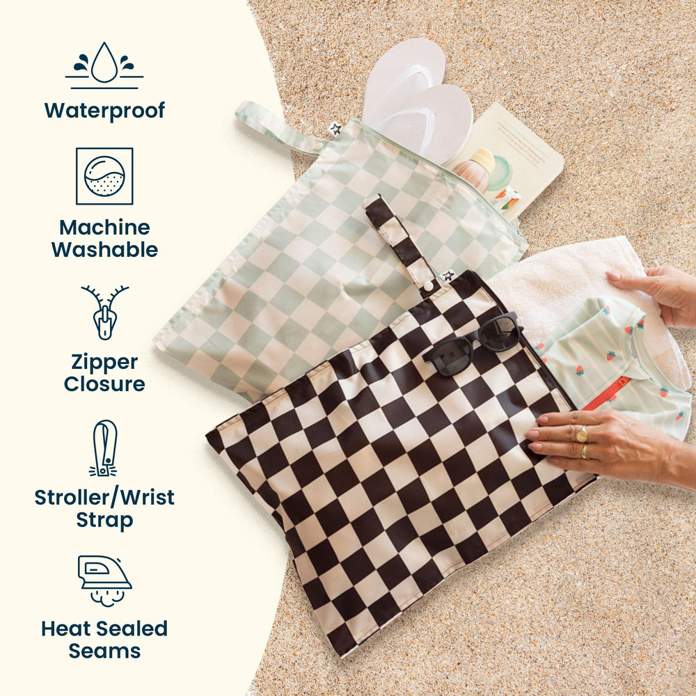 Two-pack Tiny Twinkle Mess Proof Wet Bags displayed for travel and organization