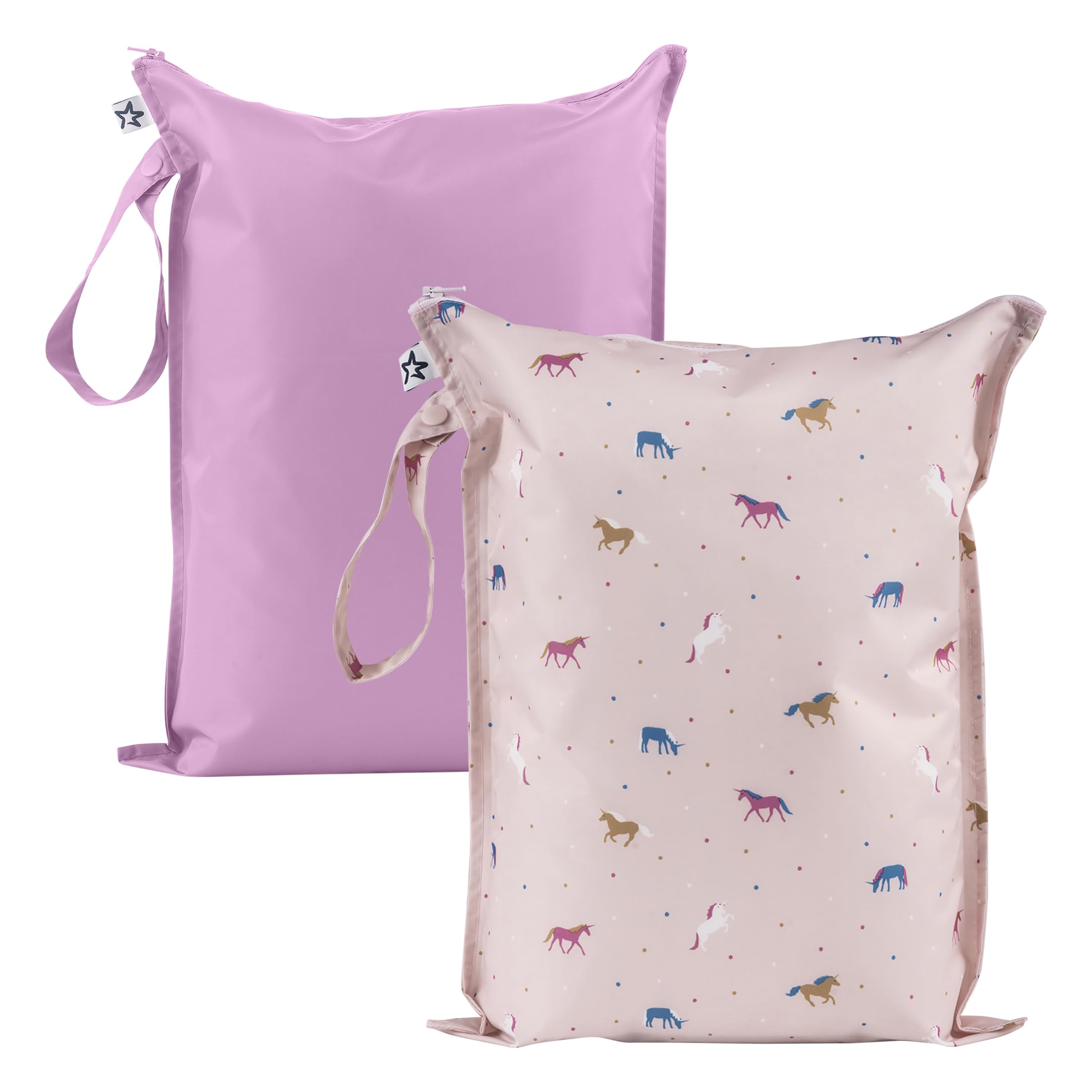 Tiny Twinkle Mess Proof Wet Bag unicorn open shows interior for wet or dry items on the go