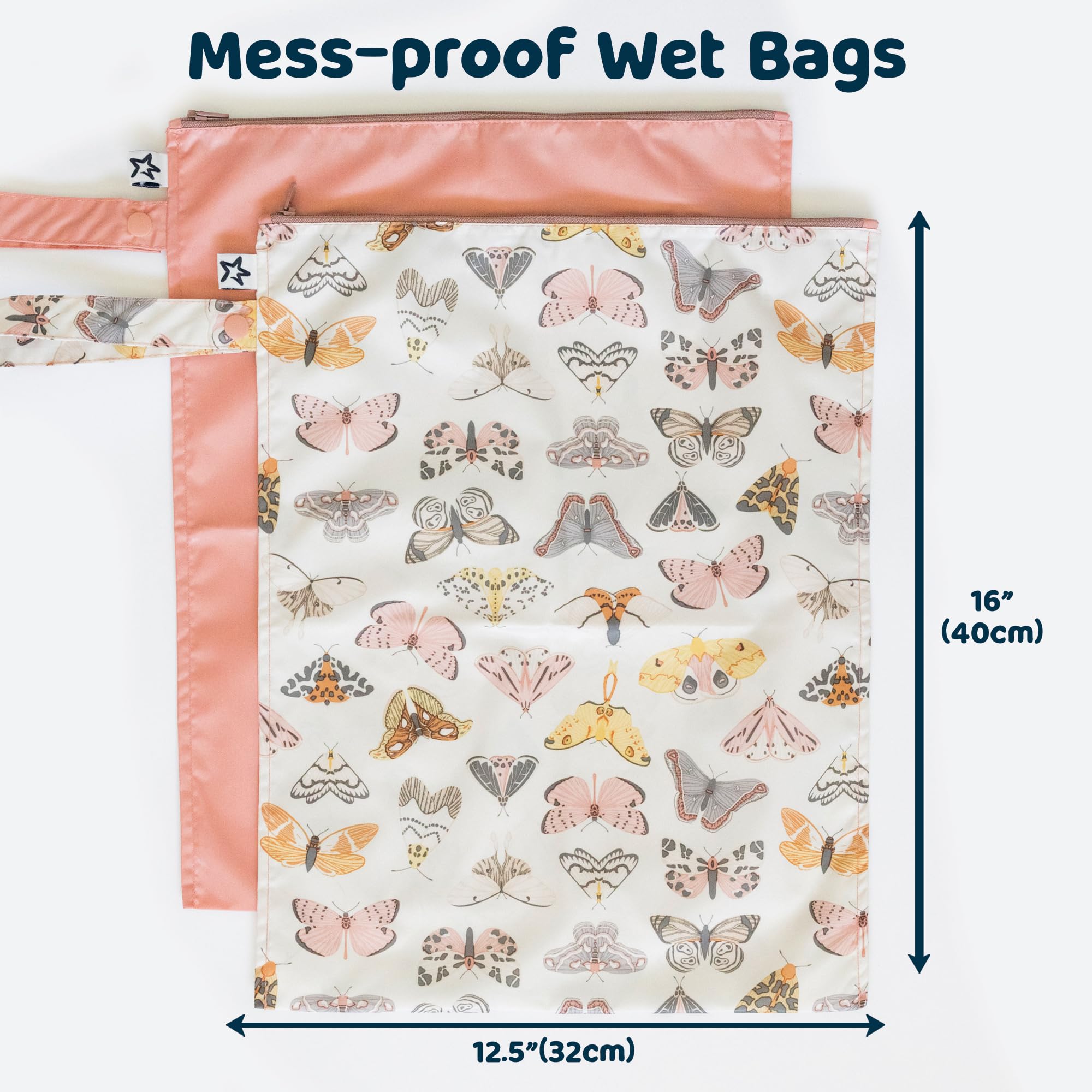 Tiny Twinkle Mess Proof Wet Bags open for diaper storage, holds 8–10 cloth diapers.