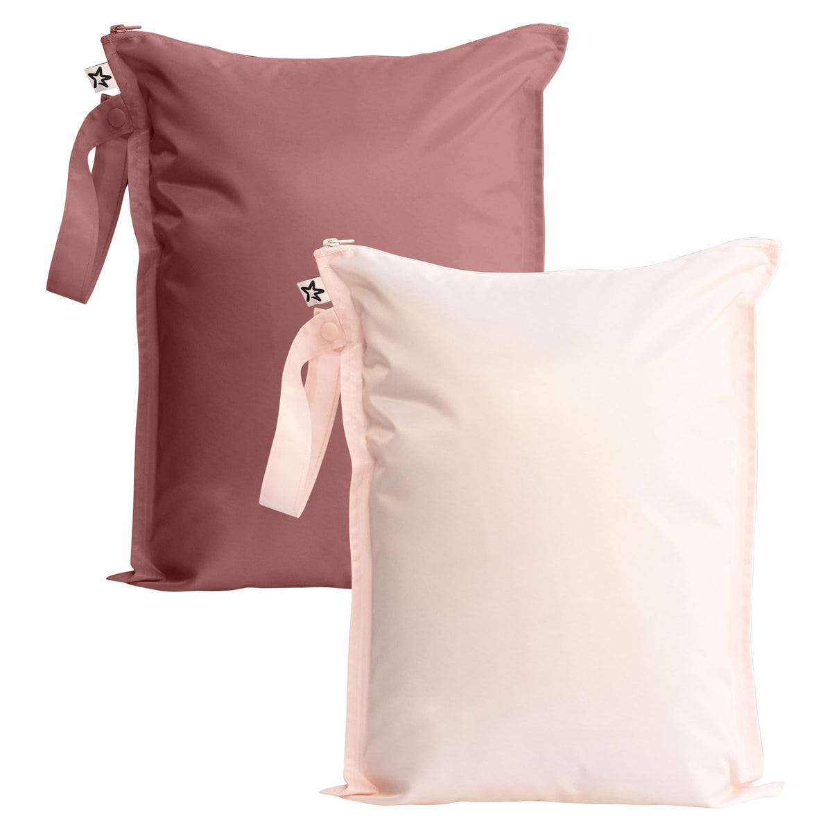 Tiny Twinkle Mess-Proof Wet Bags rose and burgundy pack closed for quick mess containment