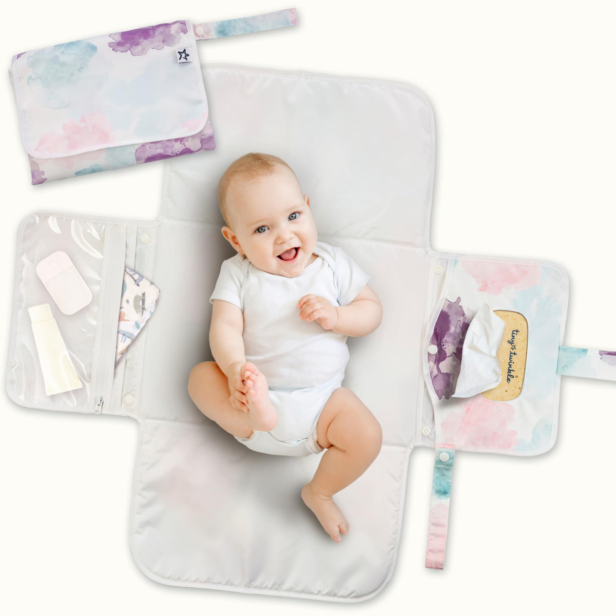 Tiny Twinkle portable changing pad folded compact for travel and storage.