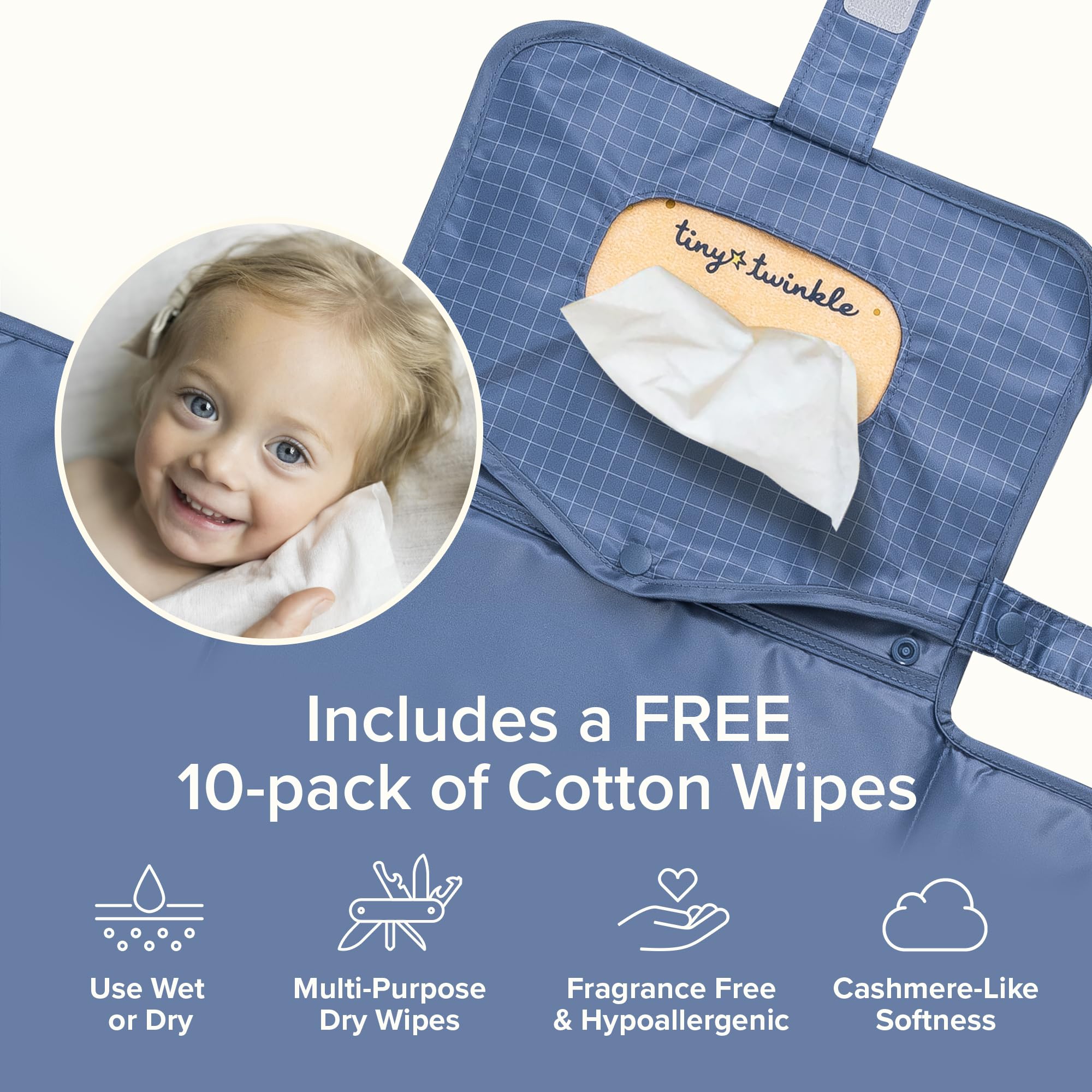 Tiny Twinkle pad clips to strollers for hands-free changes.