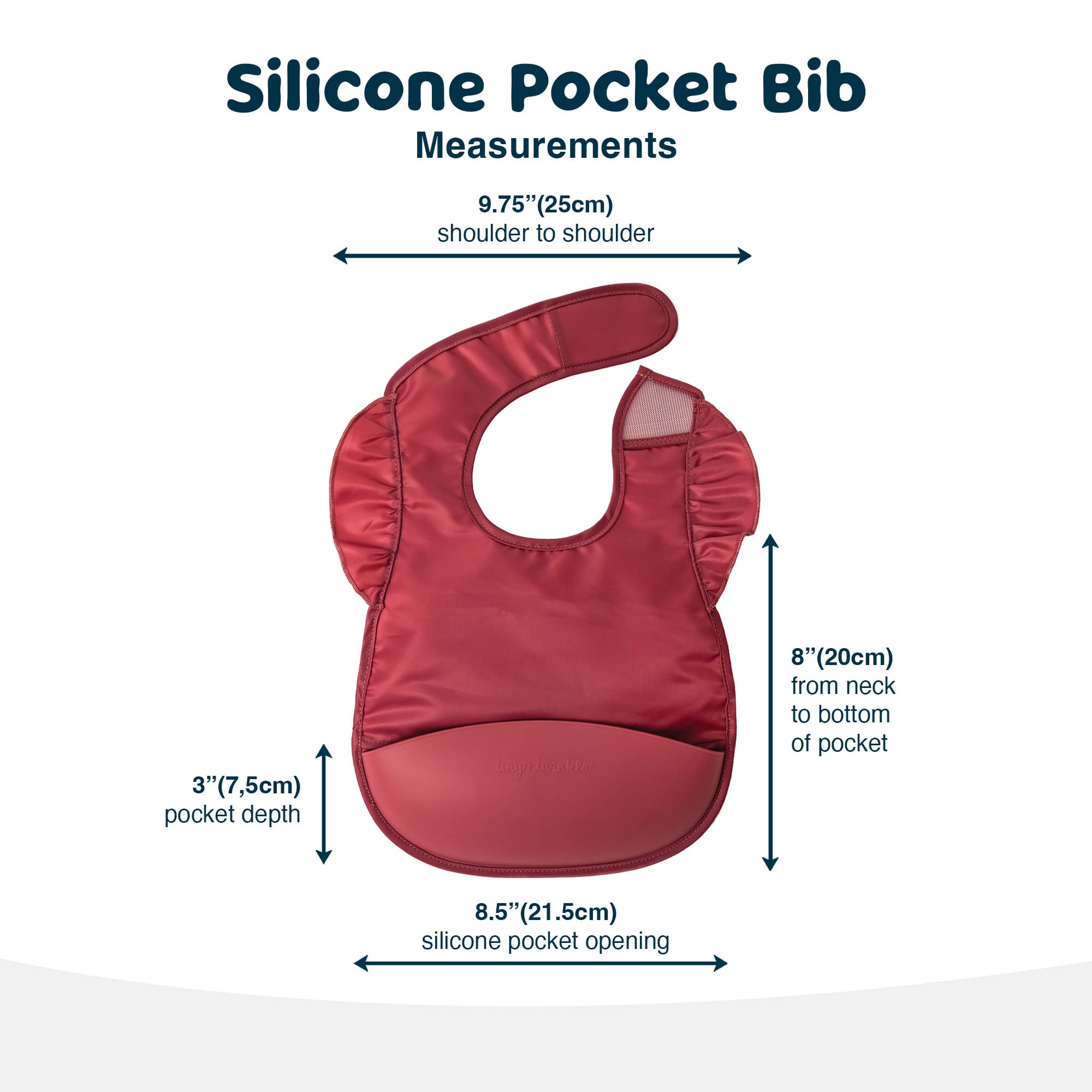 Tiny Twinkle silicone bib is dishwasher-safe for quick cleanup after meals.