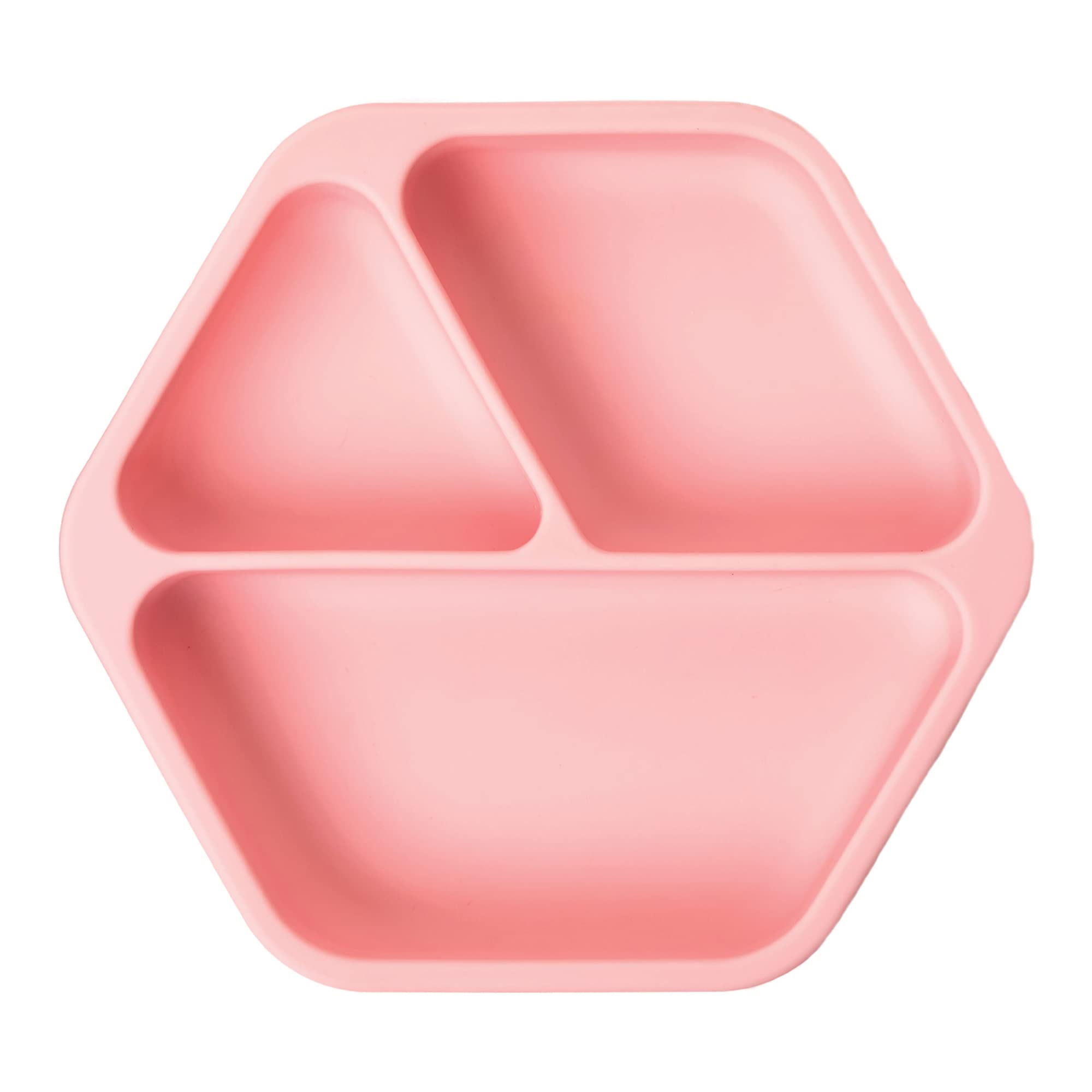 Tiny Twinkle silicone suction plate in rose stays put on trays for mess-free meals