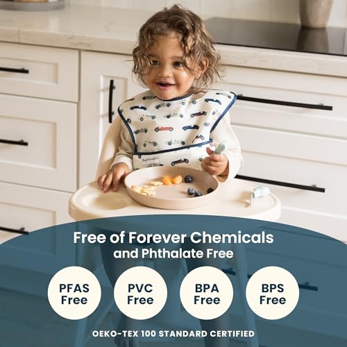 Tiny Twinkle soft fabric bib provides gentle touch during meals.